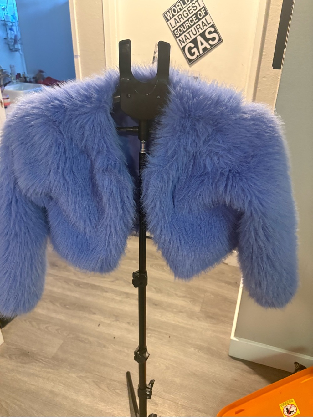 art class Blue Faux Fur Cropped Cape Jacket for Kids